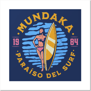 Vintage Mundaka, Spain Surfer's Paradise // Retro Surfing 1980s Badge Posters and Art